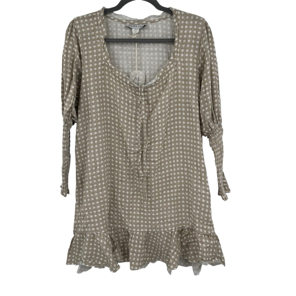 Maurie + Eve Under the Sun Dress Tan Faun Check Mini Dress Size 4
